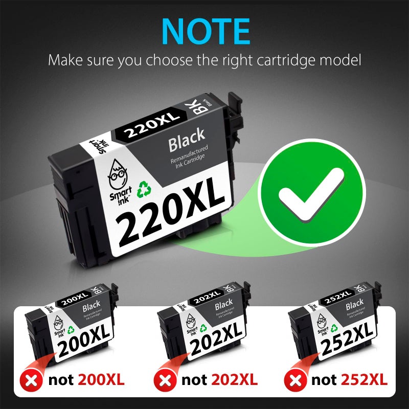 Smart Ink Remanufactured Ink Cartridge Replacement for Epson 220 XL T220 220XL 5 Multipack (2 Black, C/M/Y) to use with Workforce WF2630 WF2650 WF2750 Expression Home XP320 XP420 XP424 Printer - Image 2